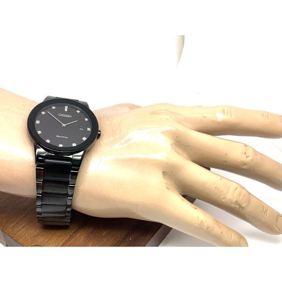 Citizen Men's Watch Eco-Drive Axiom AU1065-58G Diamond Accent Black Dial 40mm - Picture 5 of 14